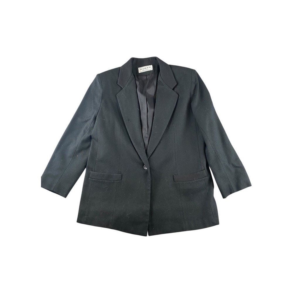 Dumas Vintage Black 100% Pure Wool Single Button Blazer Jacket Made in USA Sz 8